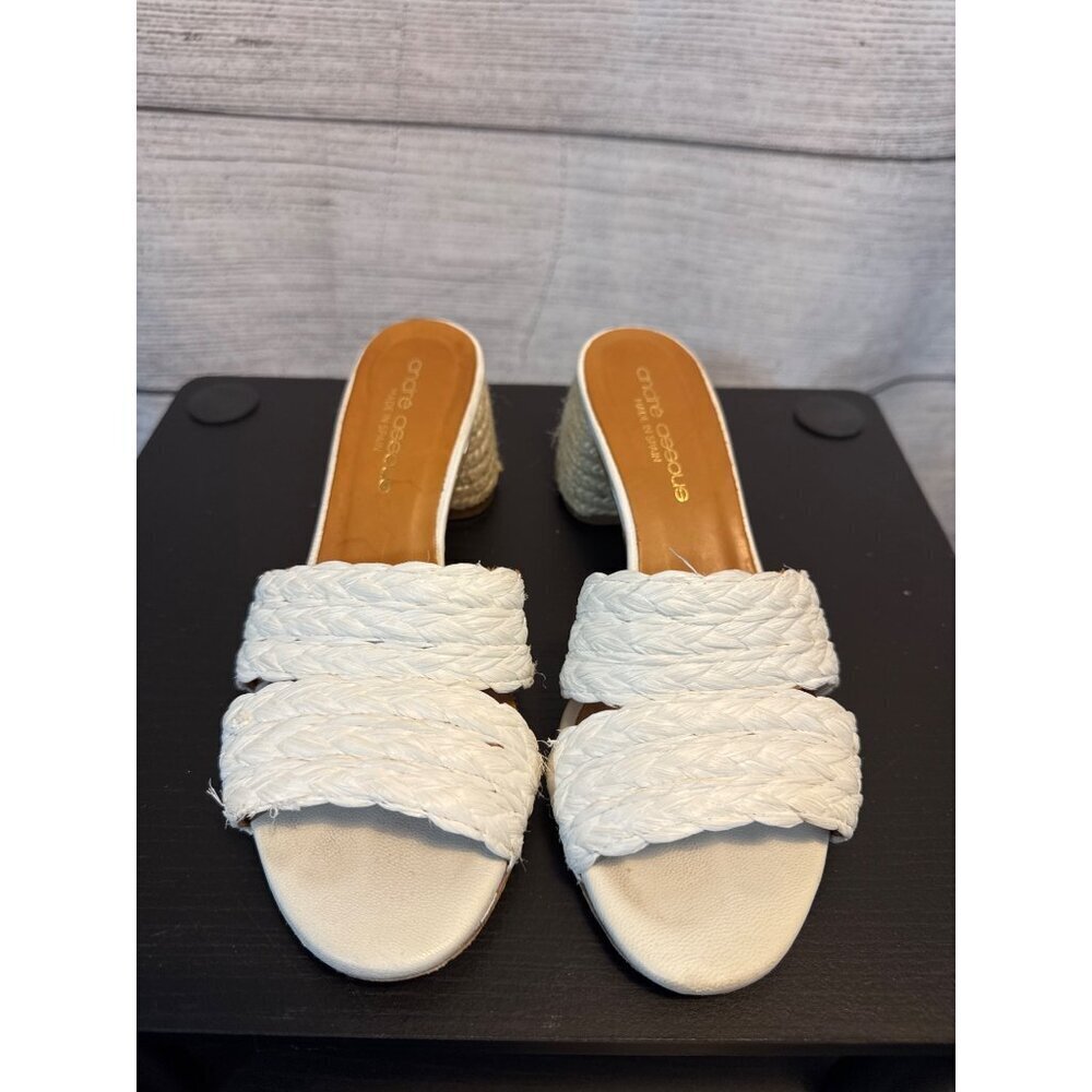 Andre Assous Cadyn Raffia & Espadrille Block Heel Sandals Size 37